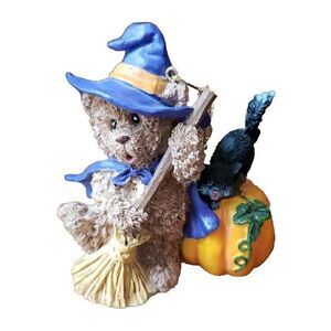 Halloween Ornament Decoration Bear Witch Black Cat Pumpkin Broom Resin Purple